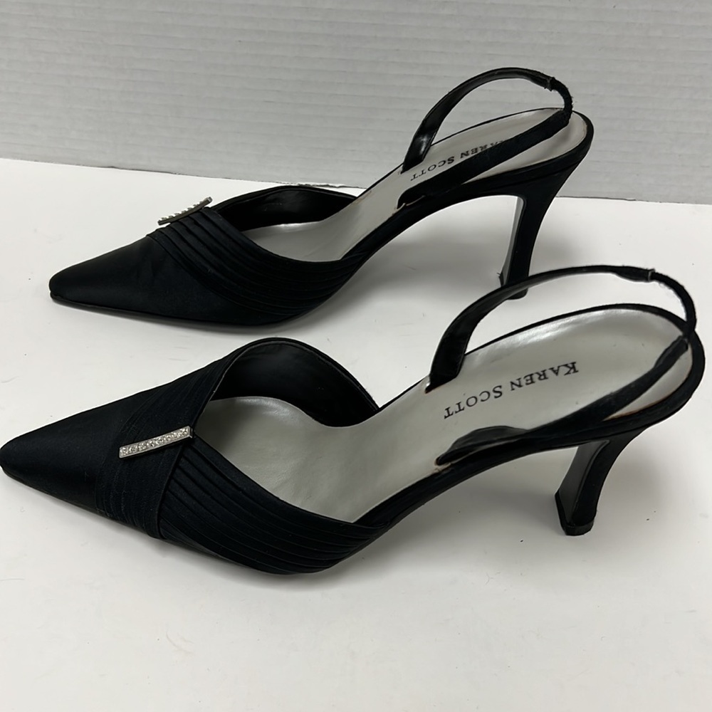 Karen Scott Satin Feel Rhinestone Embellished Sling Back Heels